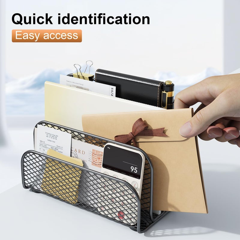 gianotter Mail Organizer Countertop, Metal File Holder with 3-Slot, Bill Organizer for Office Receipts and Letter Paper Storage (Black) - Image 3